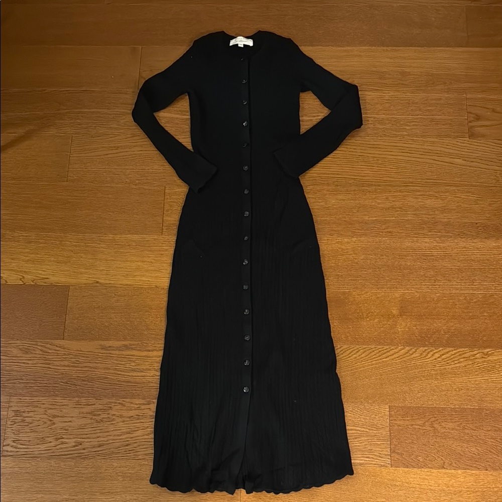Sezane Black Long Sleeve Midi Sweater Dress